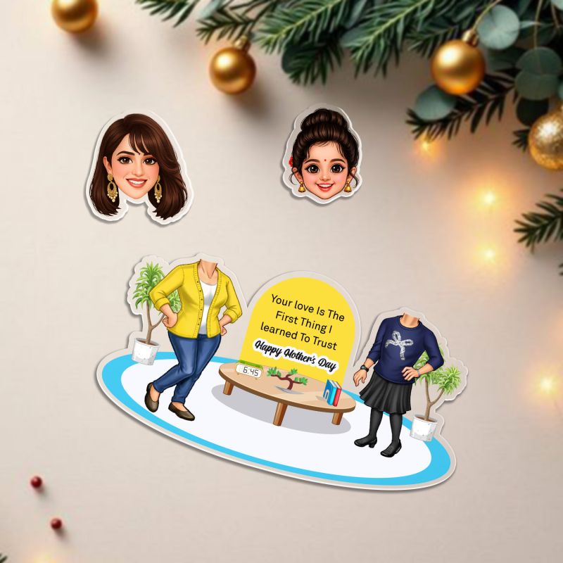 Personalized Happy Mother's Day Booblehead Caricature with Battery Powered Moving Head Feature   Office & Home Tabletop Decor   Gift for Mom and Daughter